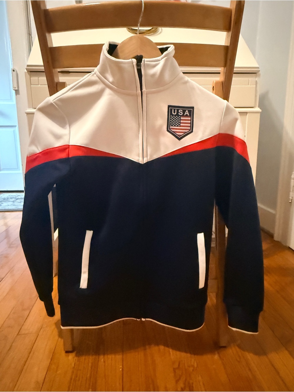USA Patch Colorblock Zip-Up Jacket - Navy, White, Red